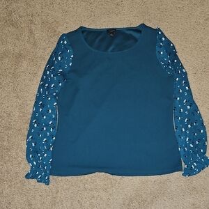 Ann Taylor Factory Women's Teal Top with Floral Sleeves